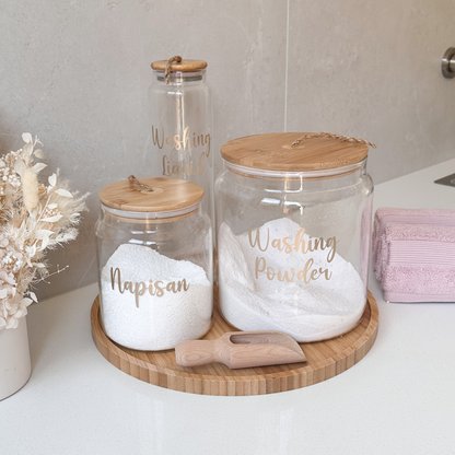 Laundry Bamboo and Glass Set including Labels