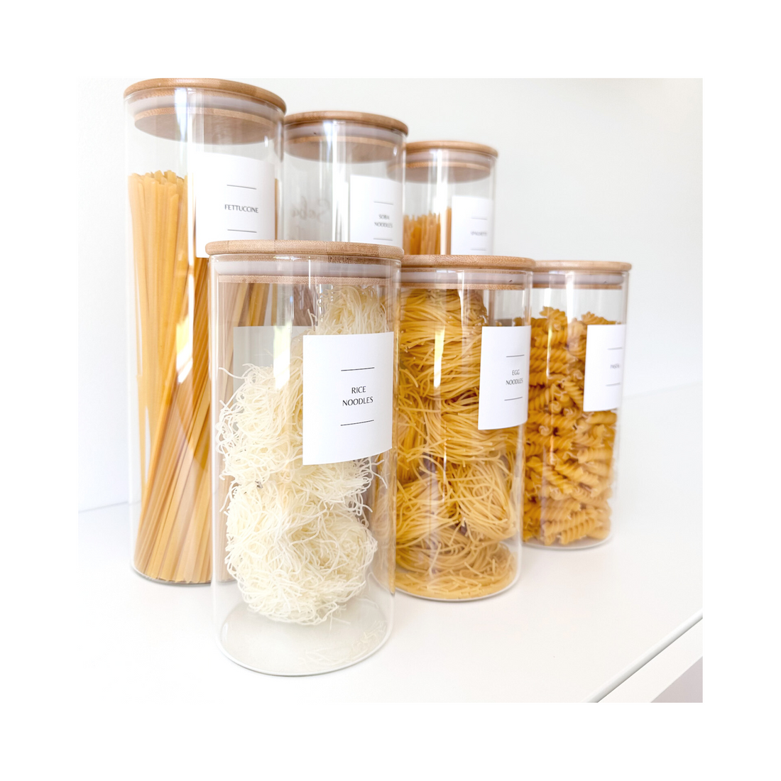 Glass storage jar w/bamboo lid 6pk Large Set