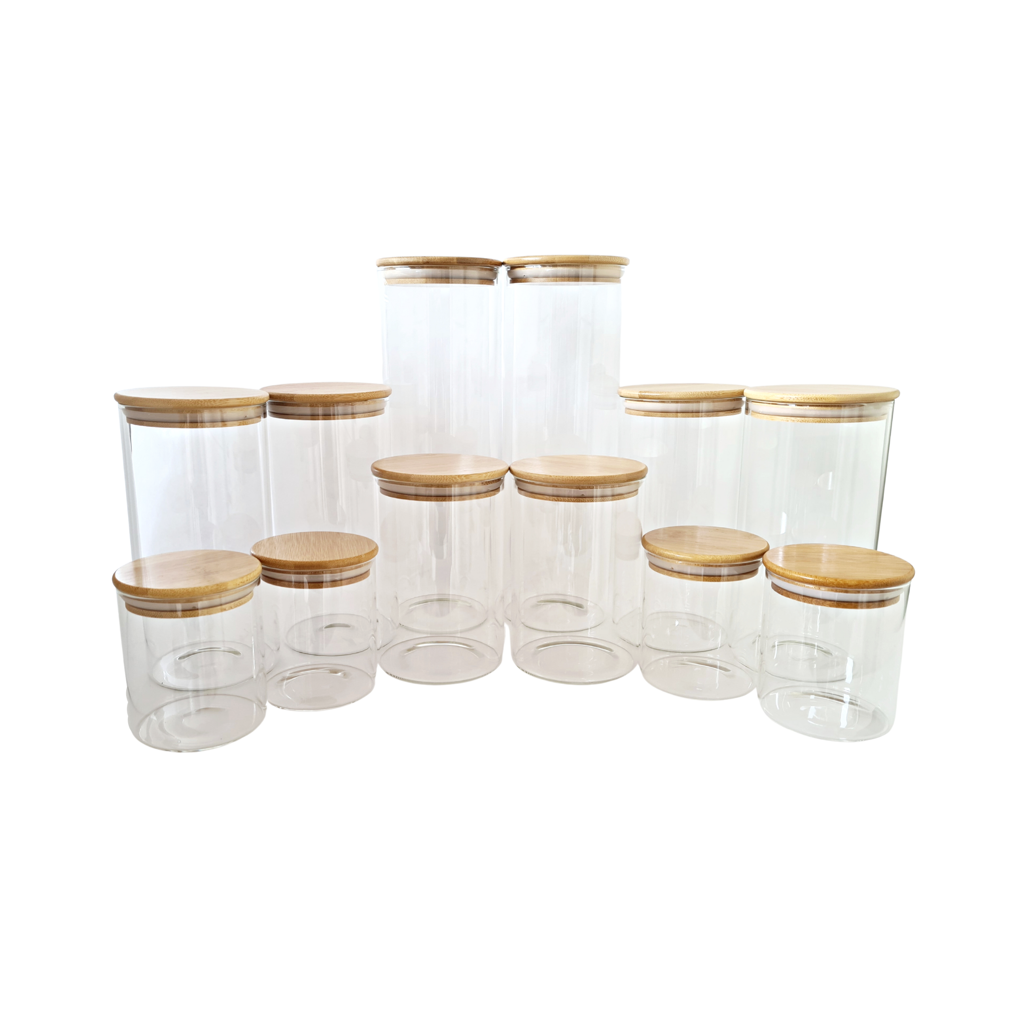 Glass storage jar w/bamboo lid Value Set